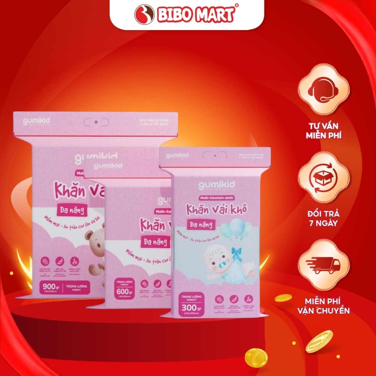 Khăn Vải Khô Đa Năng Dành Cho Mẹ Và Bé Gumi 300/600/ 900g - Bibomart