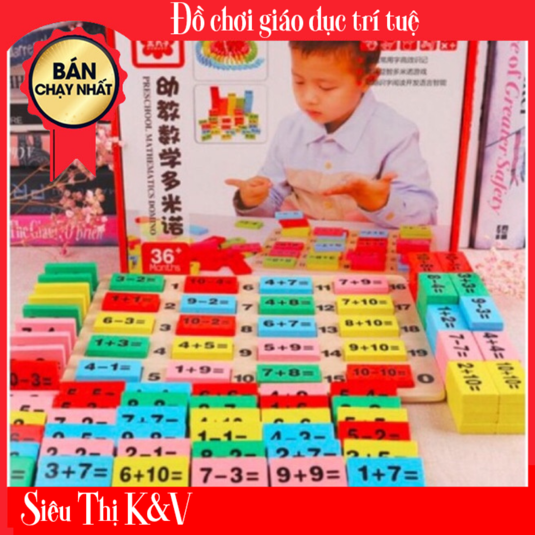 DoMiNo Toán Học - Đồ Chơi Thông Minh-Xếp Hình-Ghép hình-Ghép Số,Làm Phép tính đa sắc màu bằng Gỗ