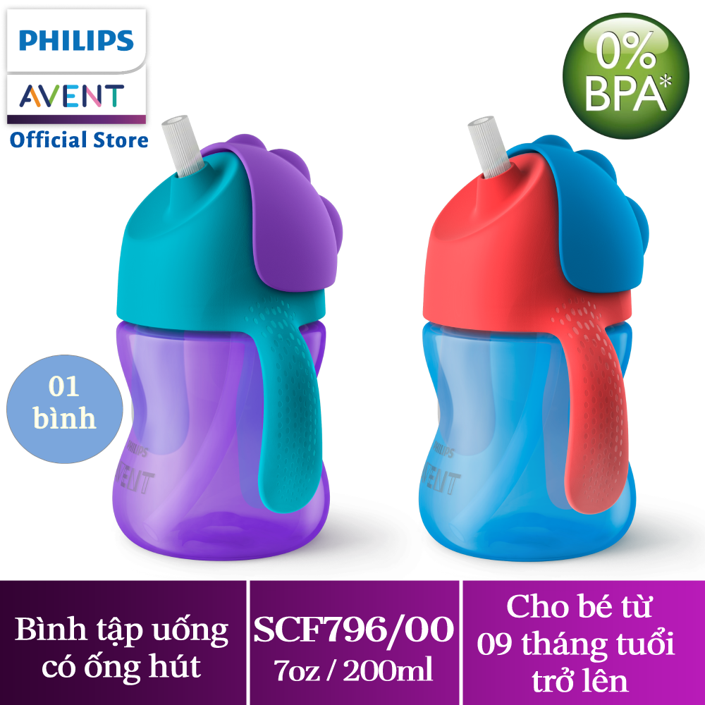 Bình tập uống Philips Avent có ống hút cho bé 9 tháng tuổi 200ml