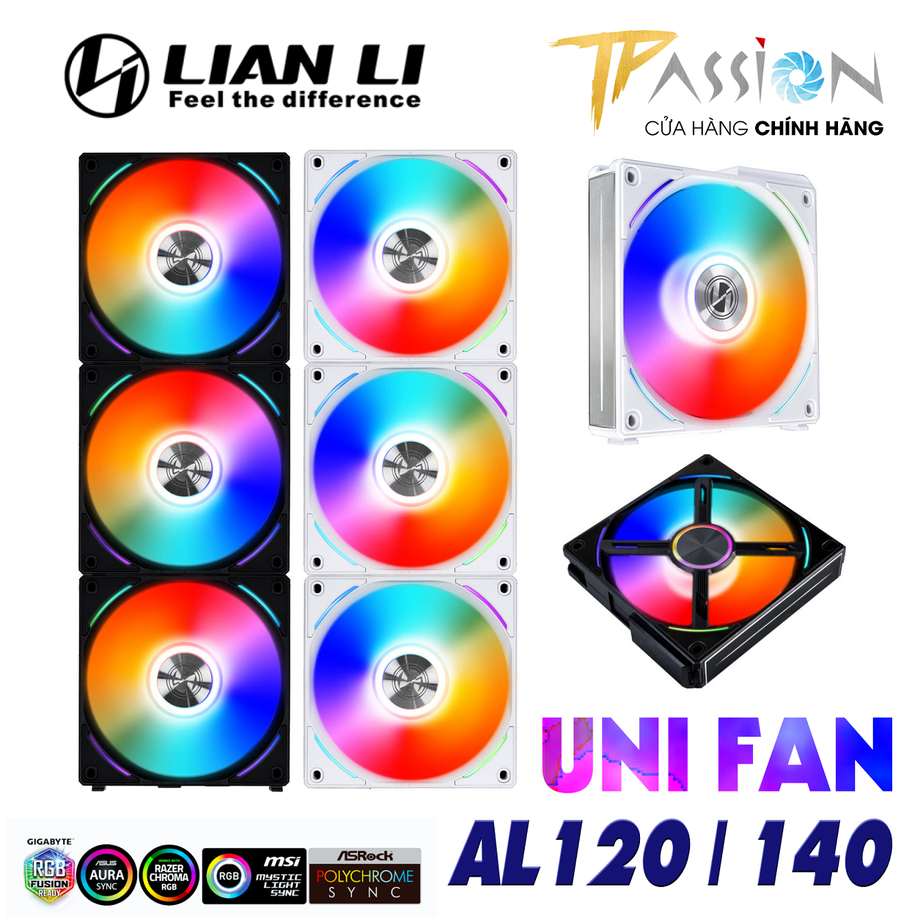 Quạt tản nhiệt LIAN LI UNI FAN AL120 | AL140 LED ARGB 5V - Fan ghép nối không dây UNIFAN, Tốc 1900RPM, PWM, fan case 12cm, 14cm