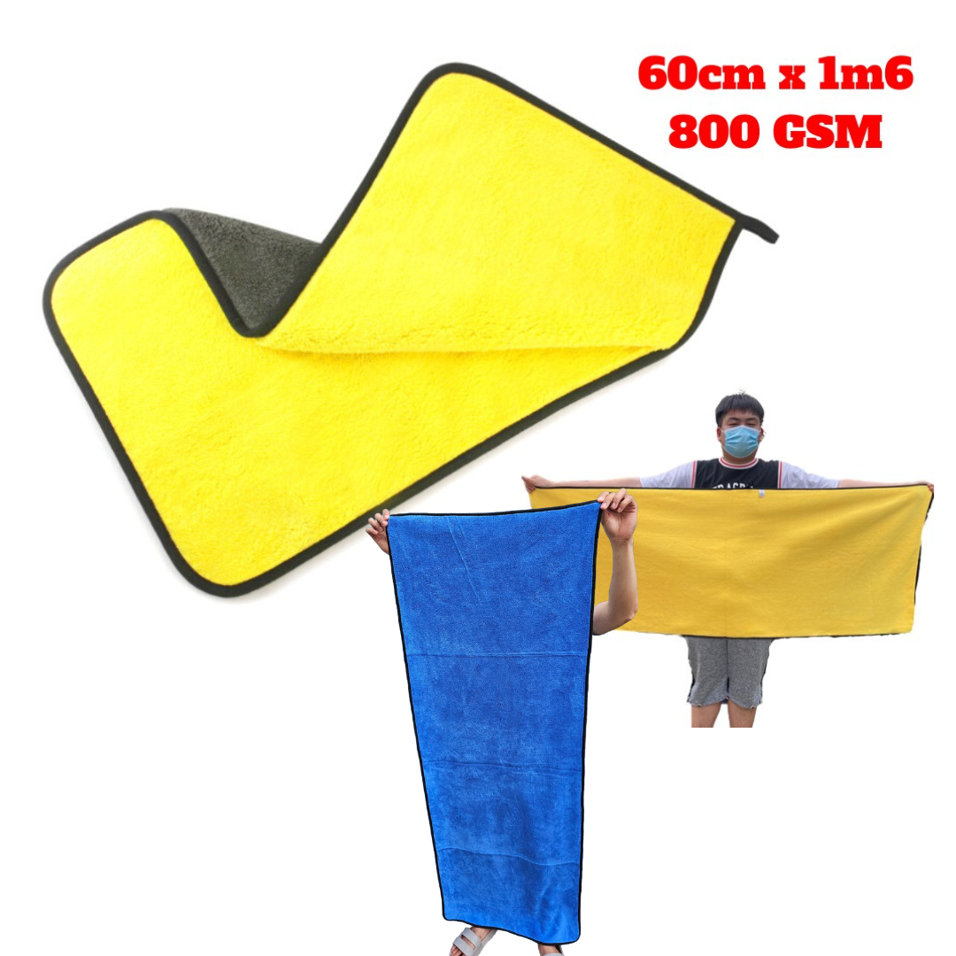 Khăn lau xe chuyên dụng 2 lớp siêu thấm microfiber vải mềm mịn size cỡ lớn 60x160cm