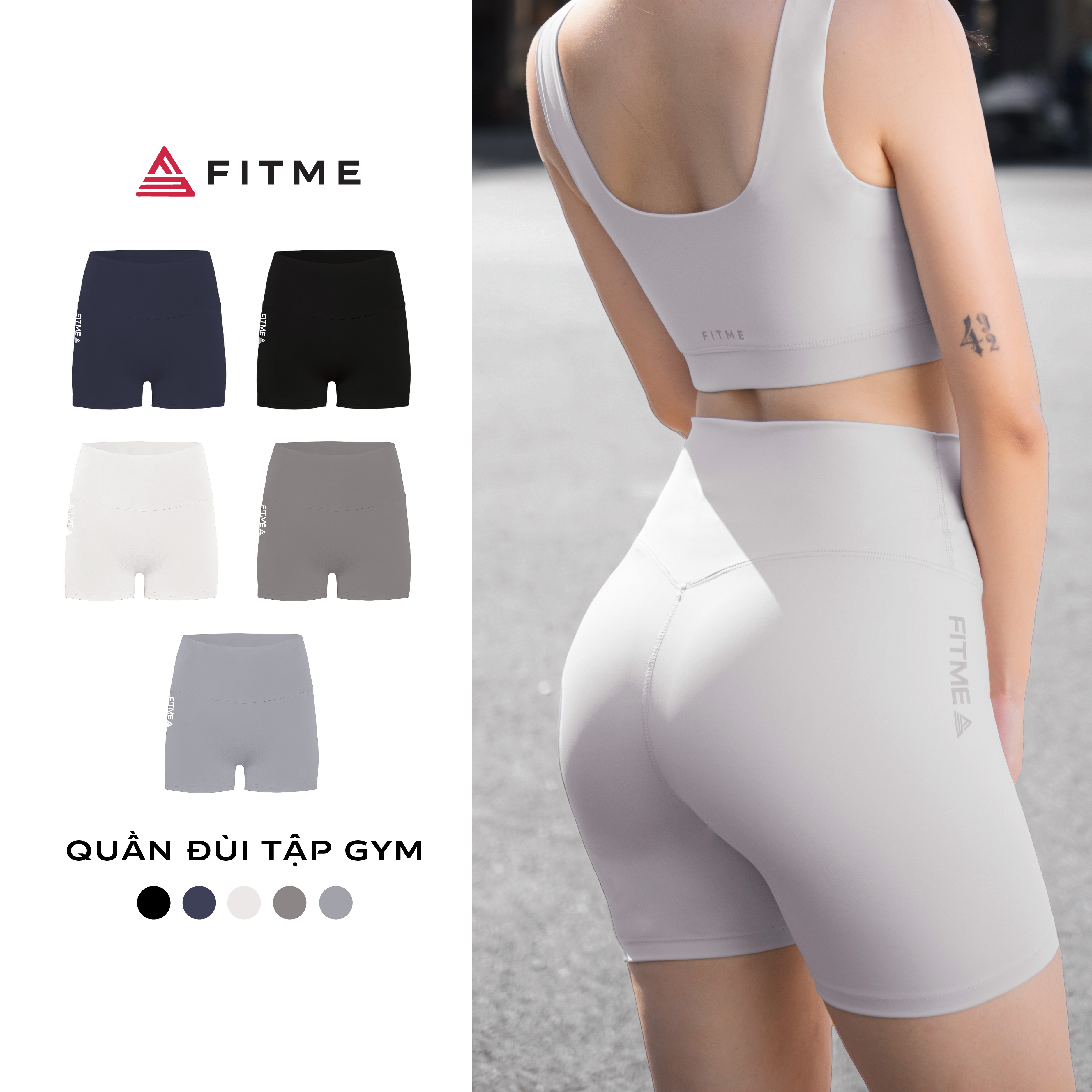 Quần đùi tập gym yoga Fitme legging nữ cạp cao tôn dáng co giãn 4 chiều cao cấp QNTG