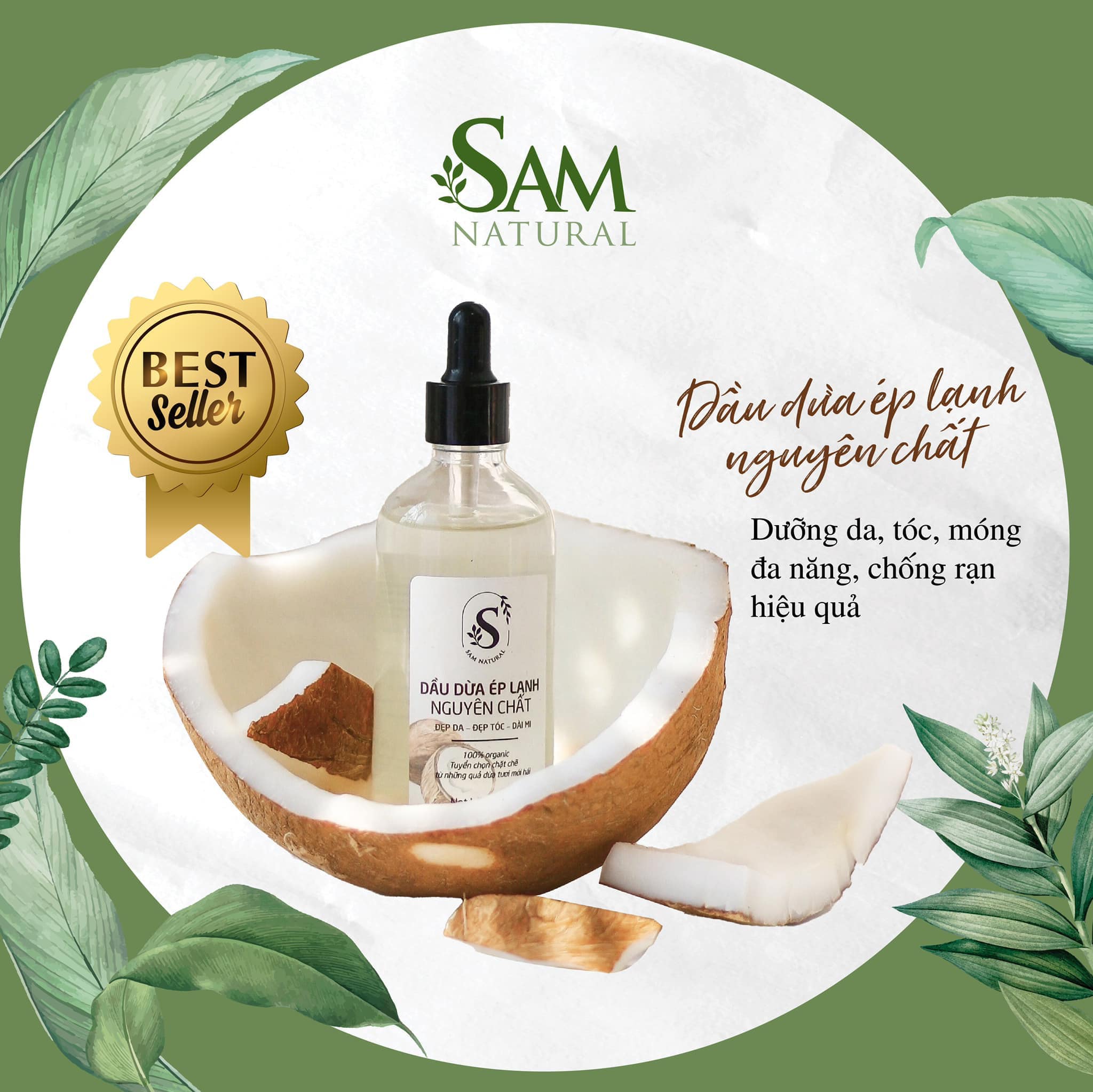 Dầu dừa ép lạnh [Sam Natural] chống rạn da bà bầu, massage bé sơ sinh, dầu dừa dưỡng da, dưỡng tóc