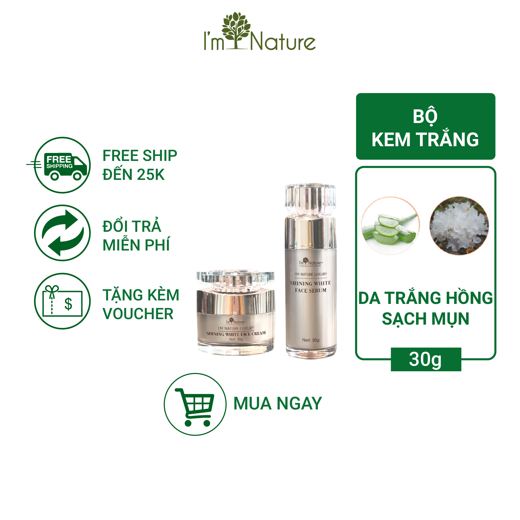 Bộ Kem Dưỡng Trắng Da Mặt Shining White Face An Toàn Hiệu Quả I'm Nature