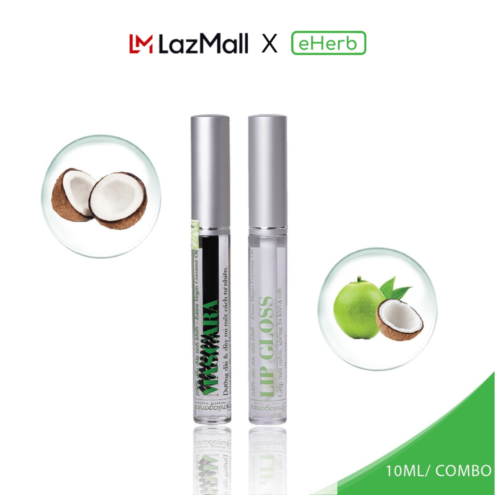 Combo dưỡng môi & mi mascara dầu dừa & tinh chất dưỡng môi dầu dừa milaganics 5ml/ cây