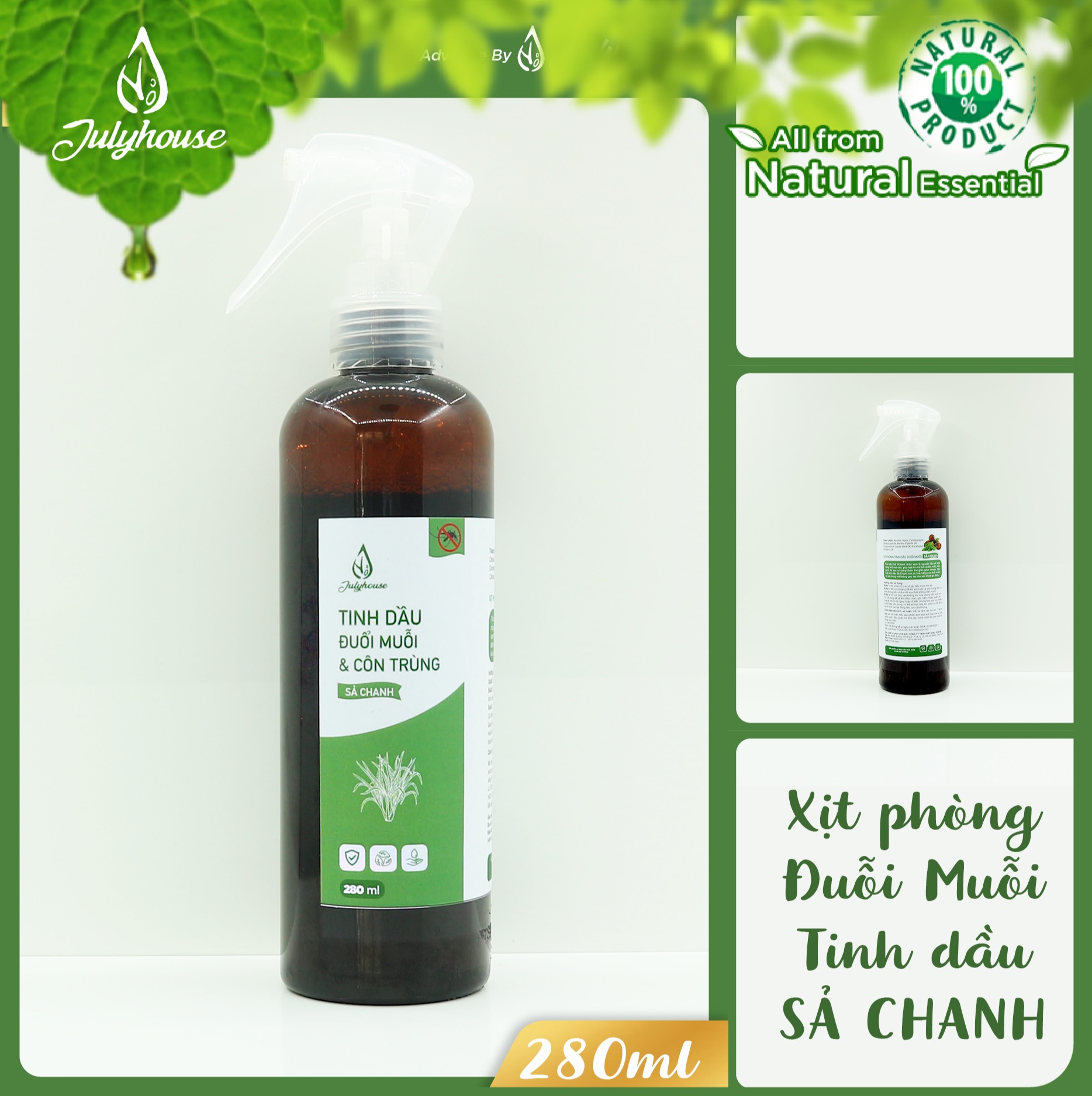 [HÀNG MỚI VỀ] Bình xịt Phòng đuổi muỗi tinh dầu Sả Chanh 280ml JULYHOUSE - TTGT89