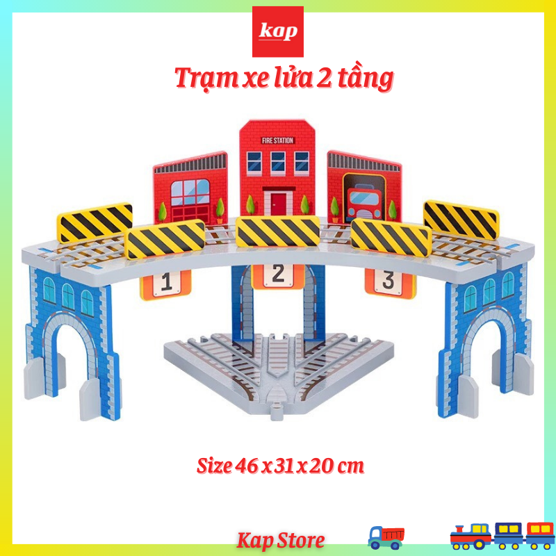 Trạm xe lửa 2 tầng (loại lớn) 17pcs, phụ kiện dành cho mô hình đường ray xe lửa gỗ