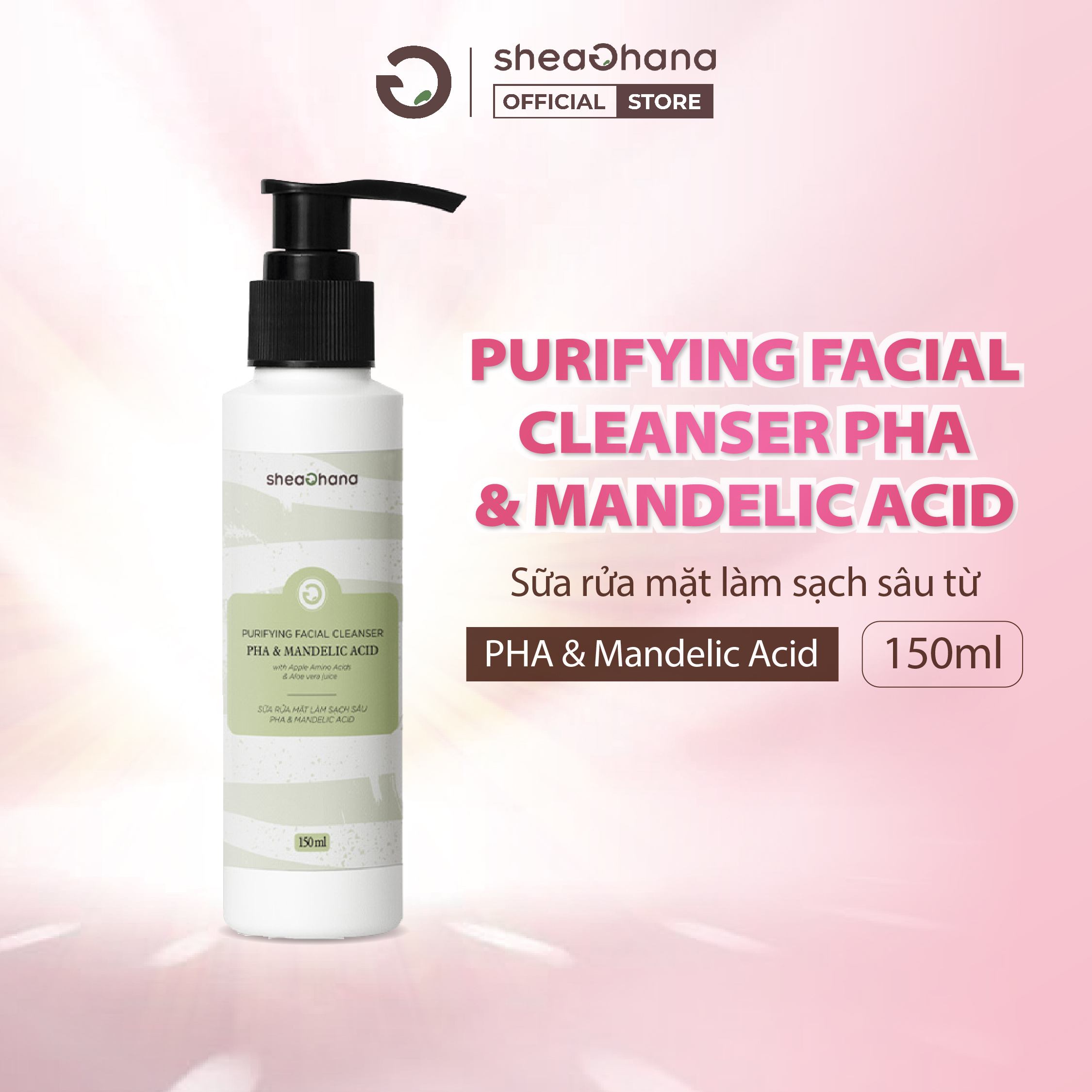 Sữa rửa mặt làm sạch sâu SheaGhana Purifying Facial Cleanser PHA & Mandelic Acid 150g