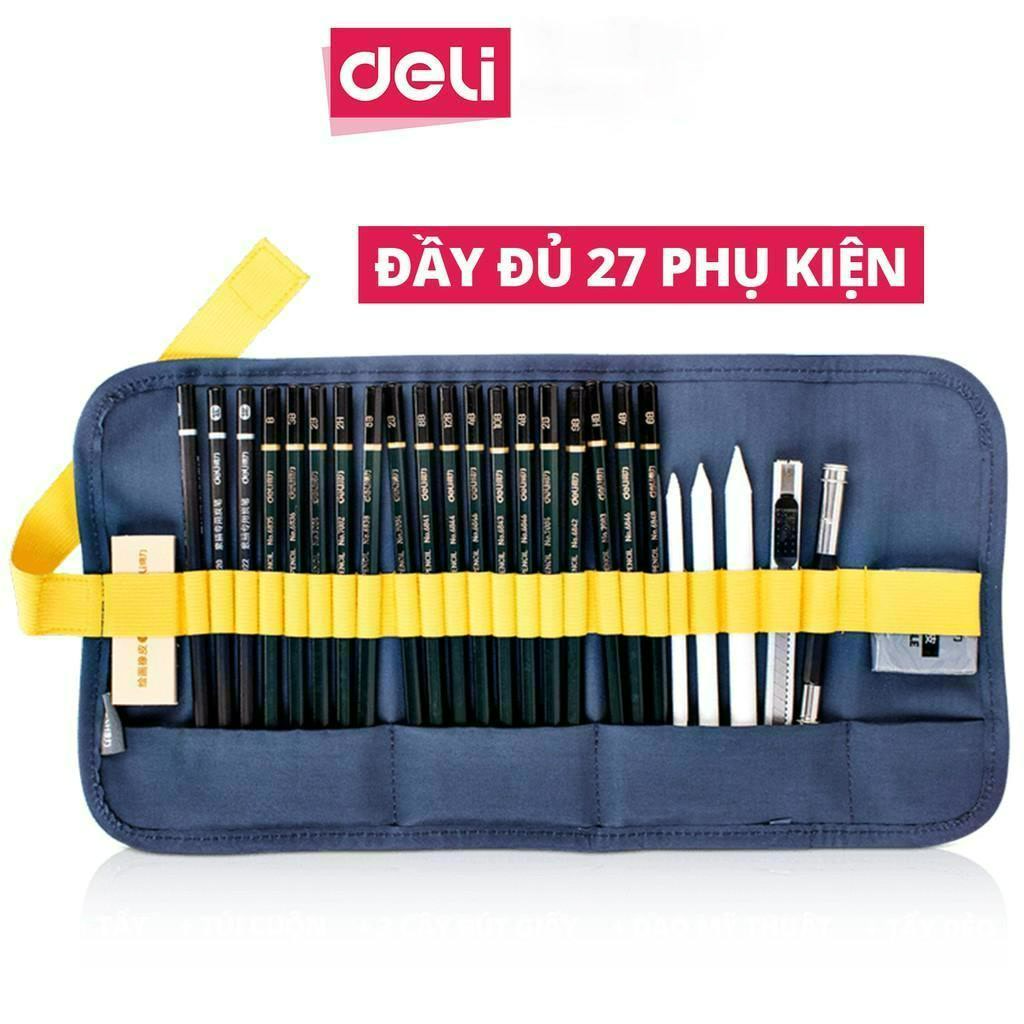 Bộ dụng cụ vẽ phác thảo 27 phụ kiện deli - vẽ mỹ thuật - 58125
