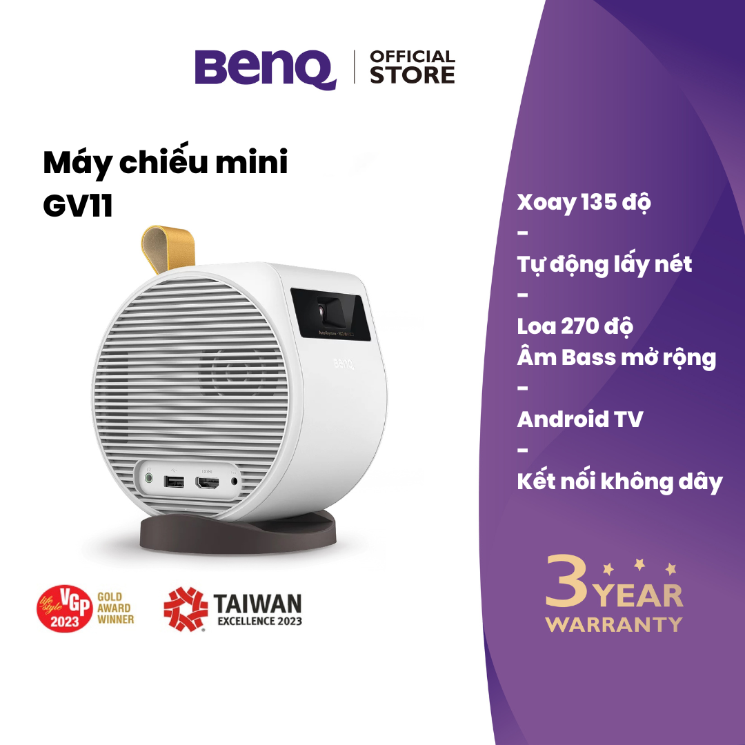 Máy chiếu mini không dây BenQ GV11 tích hợp Android TV _ loa 270 độ 5W Bass, góc chiếu linh hoạt