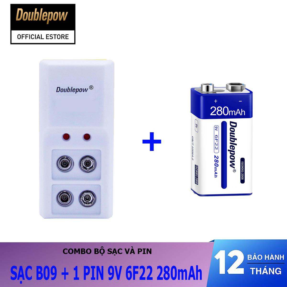 Combo sạc pin 9V (sạc pin vuông) 2 cổng DP-B09 và 01 viên pin 9V 280mAh - Doublepow