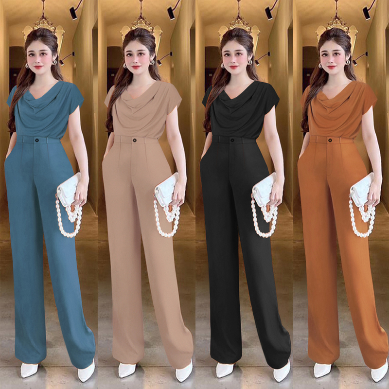 Set nữ cá tính đi chơi hay dự tiệc đều hợp áo tay chờm cổ đổ quần ống suông xinh xắn TJ1137