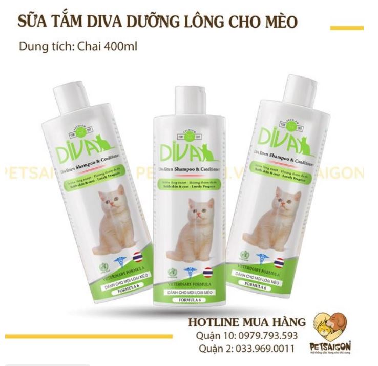 Sữa tắm diva dưỡng lông cho mèo - chai 400ml