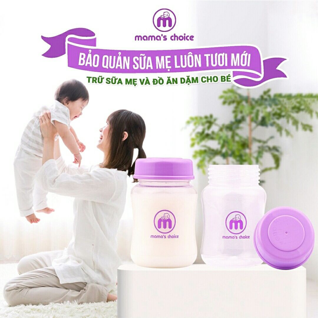 Bình Đựng Trữ Sữa Cổ Rộng Mama s Choice 180ml Tương Thích Các Loại Máy Hút