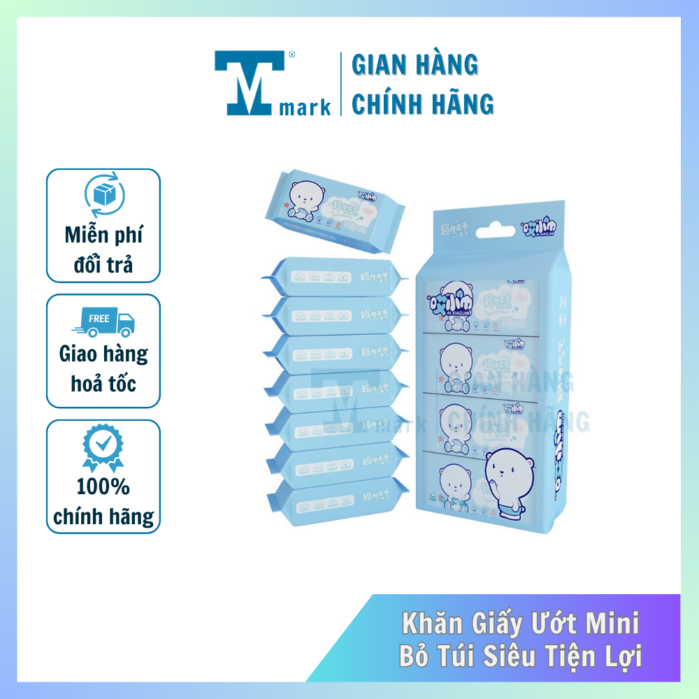 Khăn giấy ướt mini set 8 gói dễ thương bỏ túi tiện lợi, gói khăn ướt tiện dụng cho bé