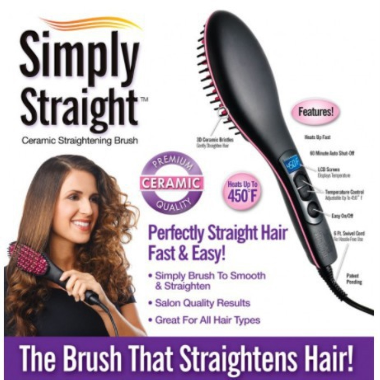 As Seen On TV Simply Straight Ceramic Straightening hair Brush