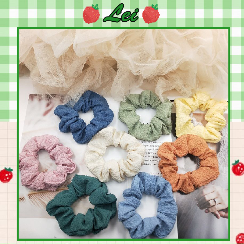 Dây cột tóc Scrunchie LEI210 - Dây buộc tóc trơn sạn xinh mịn co giãn cho nữ