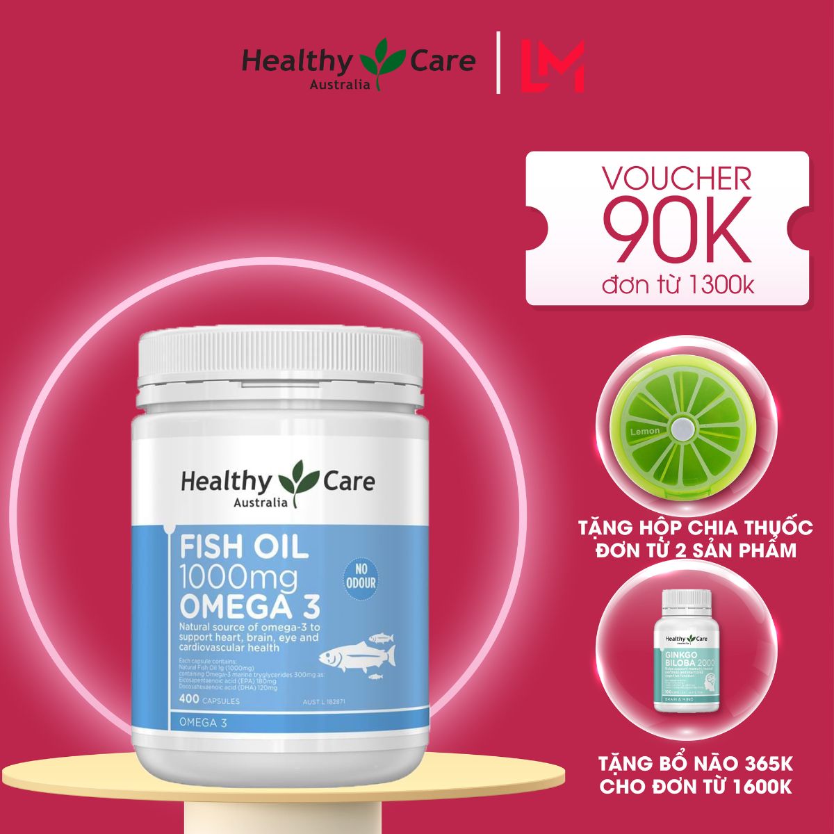 Viên uống dầu cá Omega-3 Fish Oil Healthy Care 1000mg 400 viên - Hỗ trợ não