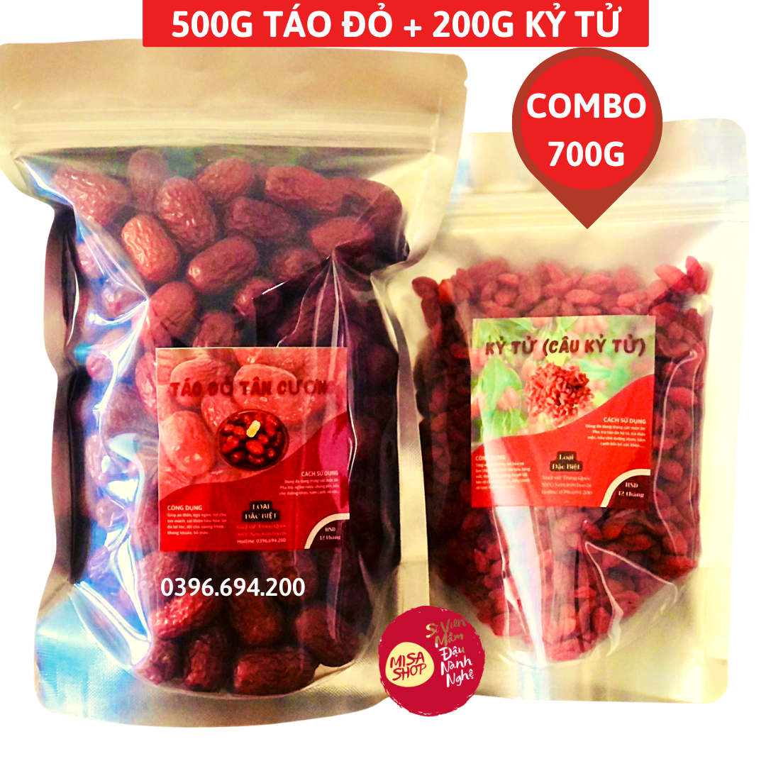 Túi 500g táo đỏ và 200g kỷ tử làm trà táo đỏ kỷ tử đẹp da hồng da sáng mắt bổ máu, trà dưỡng nhan - misa shop