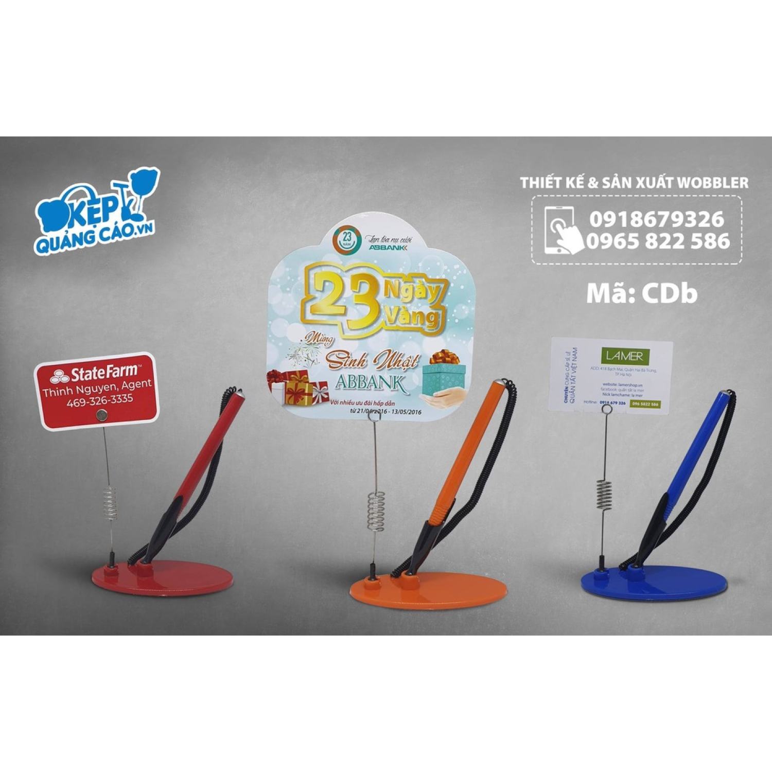 Chân đế bút bi - wobbler để bàn có gắn bút bi - kẹp để bàn bút bi - màu: xanh dương, xanh lá, đỏ - cd bút