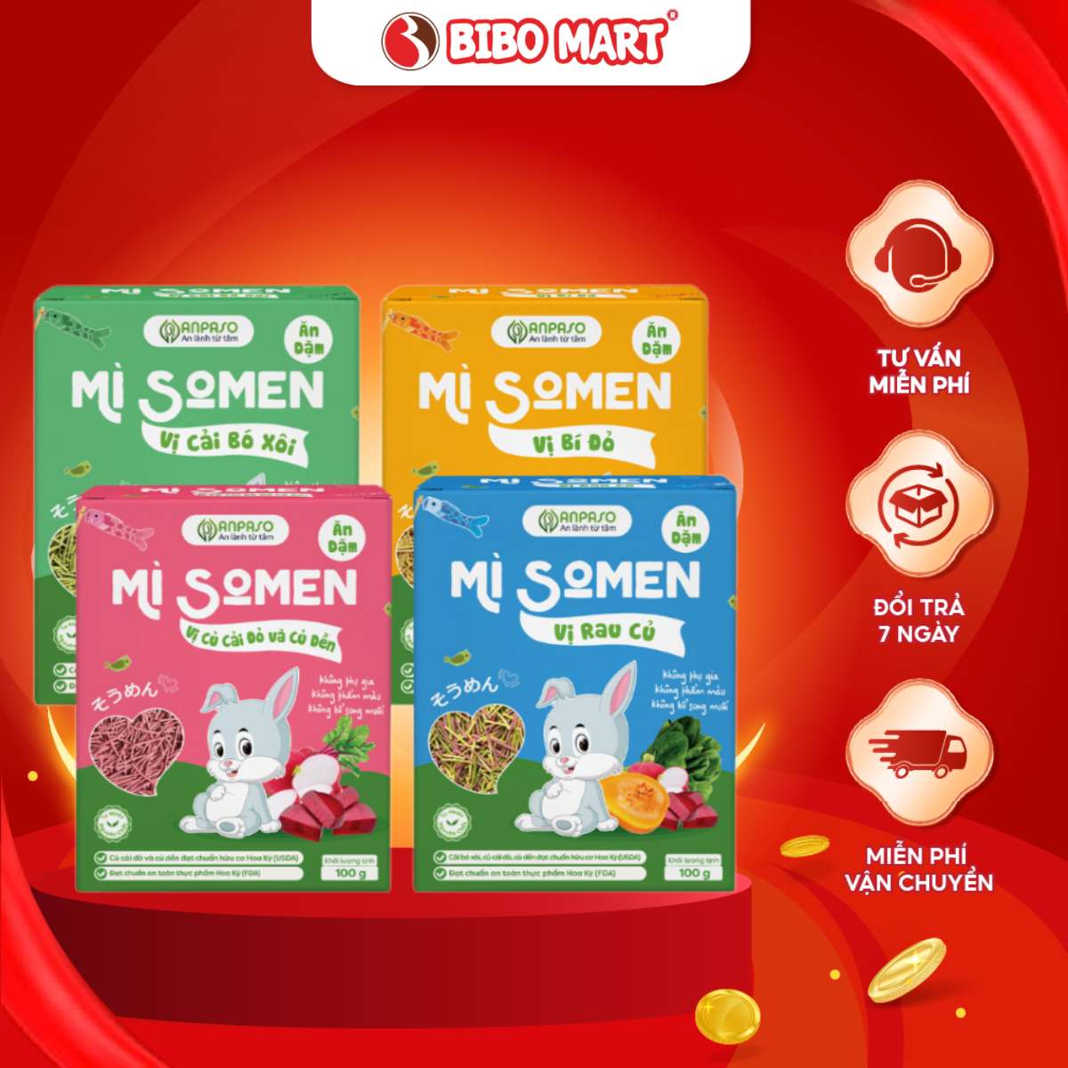 Mì Somen Ăn Dặm Anpaso Nguyên Liệu Hữu Cơ Vị Cải Bó Xôi Bí Đỏ Rau Củ Cải Đỏ Và Củ Dền 100g Cho Bé Từ 6 Tháng - Bibomart