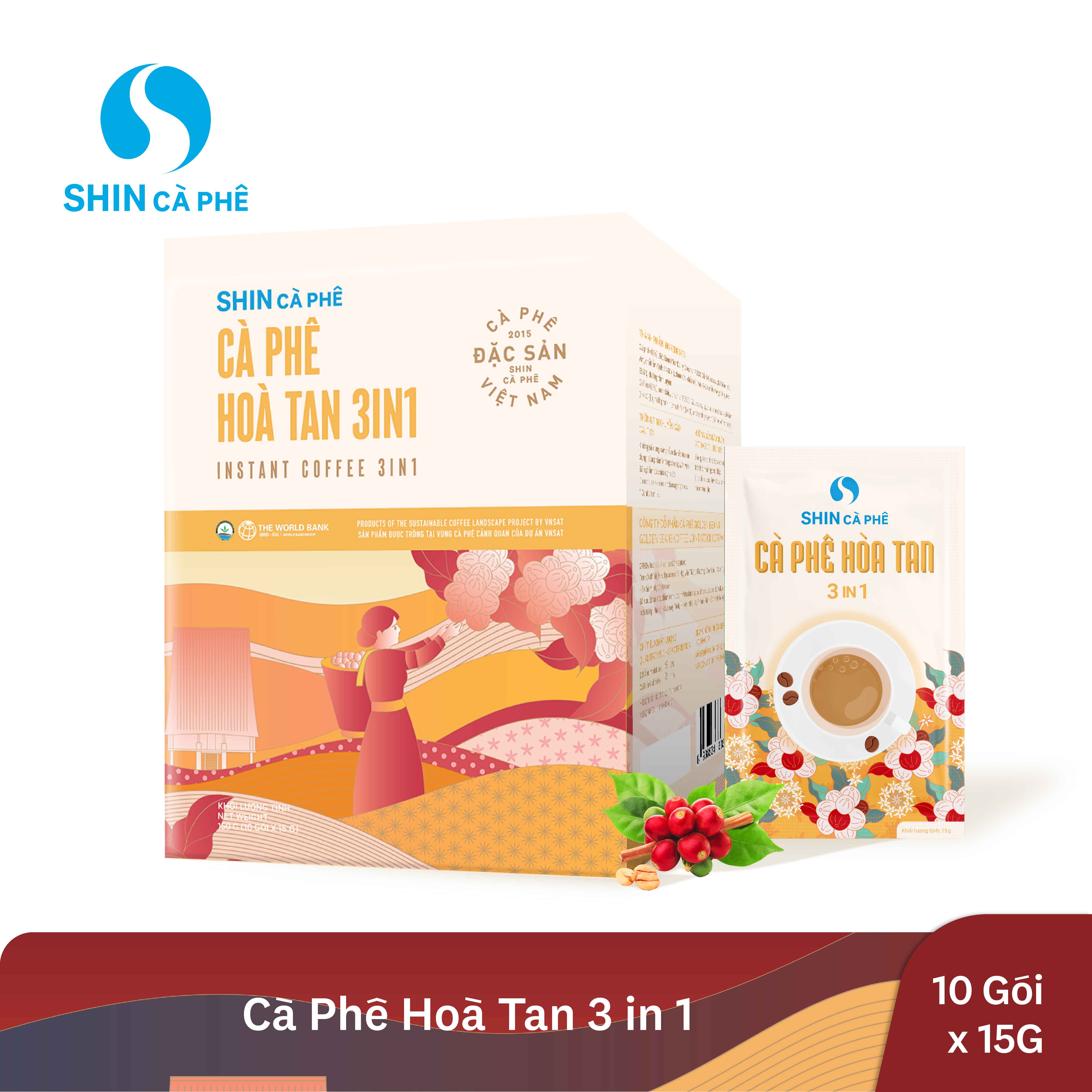 Shin cà phê - dòng coffee landscape cà phê hòa tan 3 in 1 hộp 10 gói