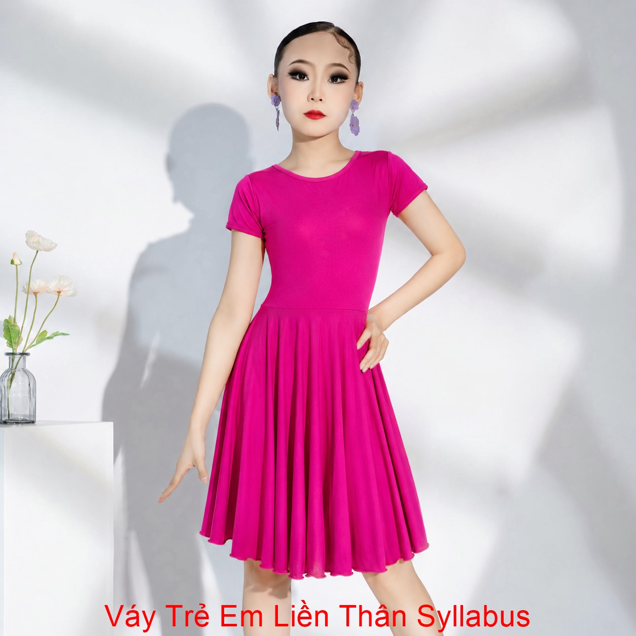 Váy Khiêu Vũ Dancesports Trẻ Em Liền Thân Syllabus (Syllabus) - Hồng Đậm