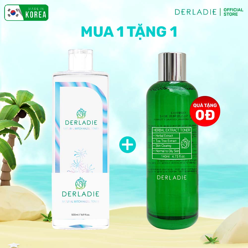 [MUA 1 TẶNG 1]Nước cân bằng ngừa mụn, làm sạch, giảm sưng Derladie Natural Witch Hazel Toner 500ml