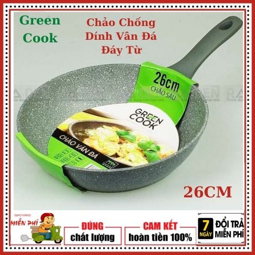 Chảo Chống Dính Vân Đá Đáy Từ Chính Hãng GreenCook Sâu Lòng 26cm. [Giá Rẽ]
