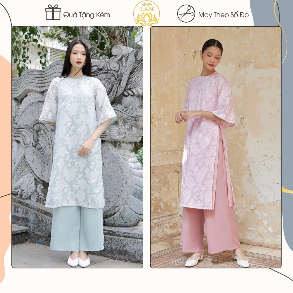 Áo dài cách tân Ngọc Diệp dáng suông 4 tà chất liệu tơ ép cao cấp