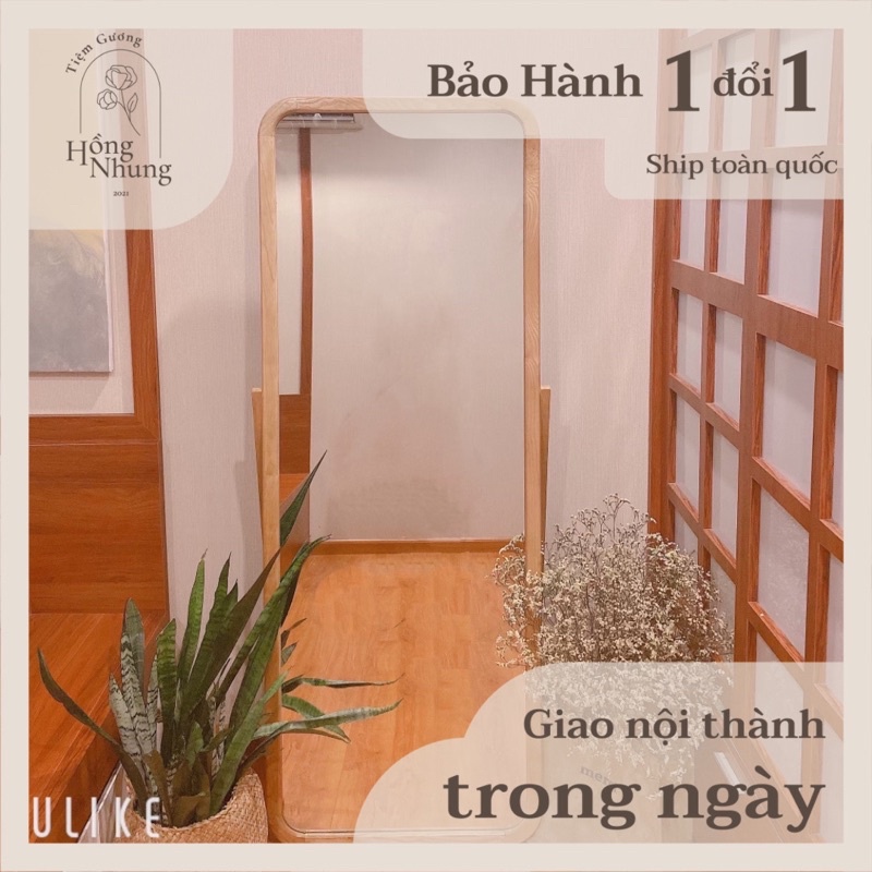 Gương soi toàn thân decor viền gỗ có chân dựng nhiều kích thước siêu rẻ