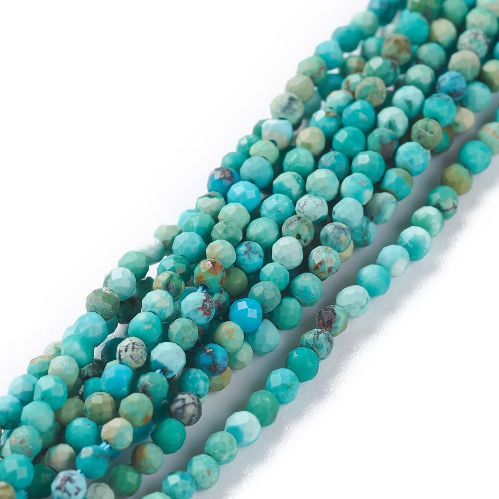 2Strand Natural HuBei Turquoise Beads Strands Round Faceted 2mm Hole 0.5mm