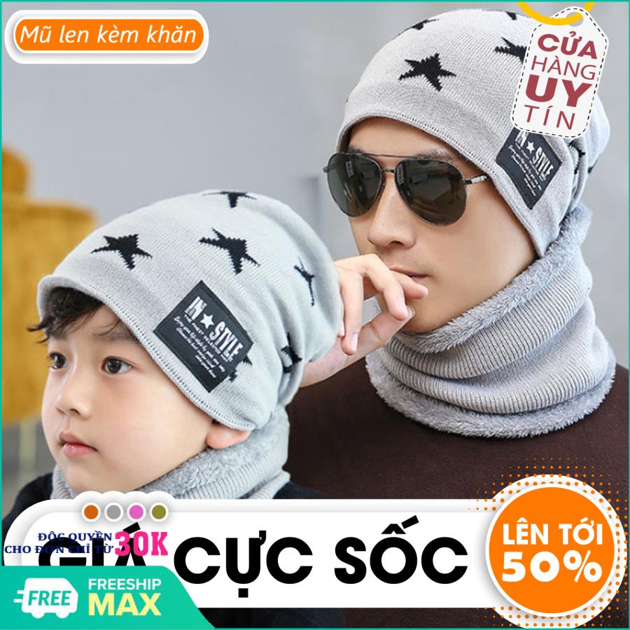 SET mũ len kèm khăn quàng cổ - Khăn Mũ Ngôi Sao Lót Lông Cho Bé, MŨ LEN CHO BÉ, KHĂN LEN CHO BÉ, MŨ KÈM KHĂN CHO BÉ- Khăn quàng cổ