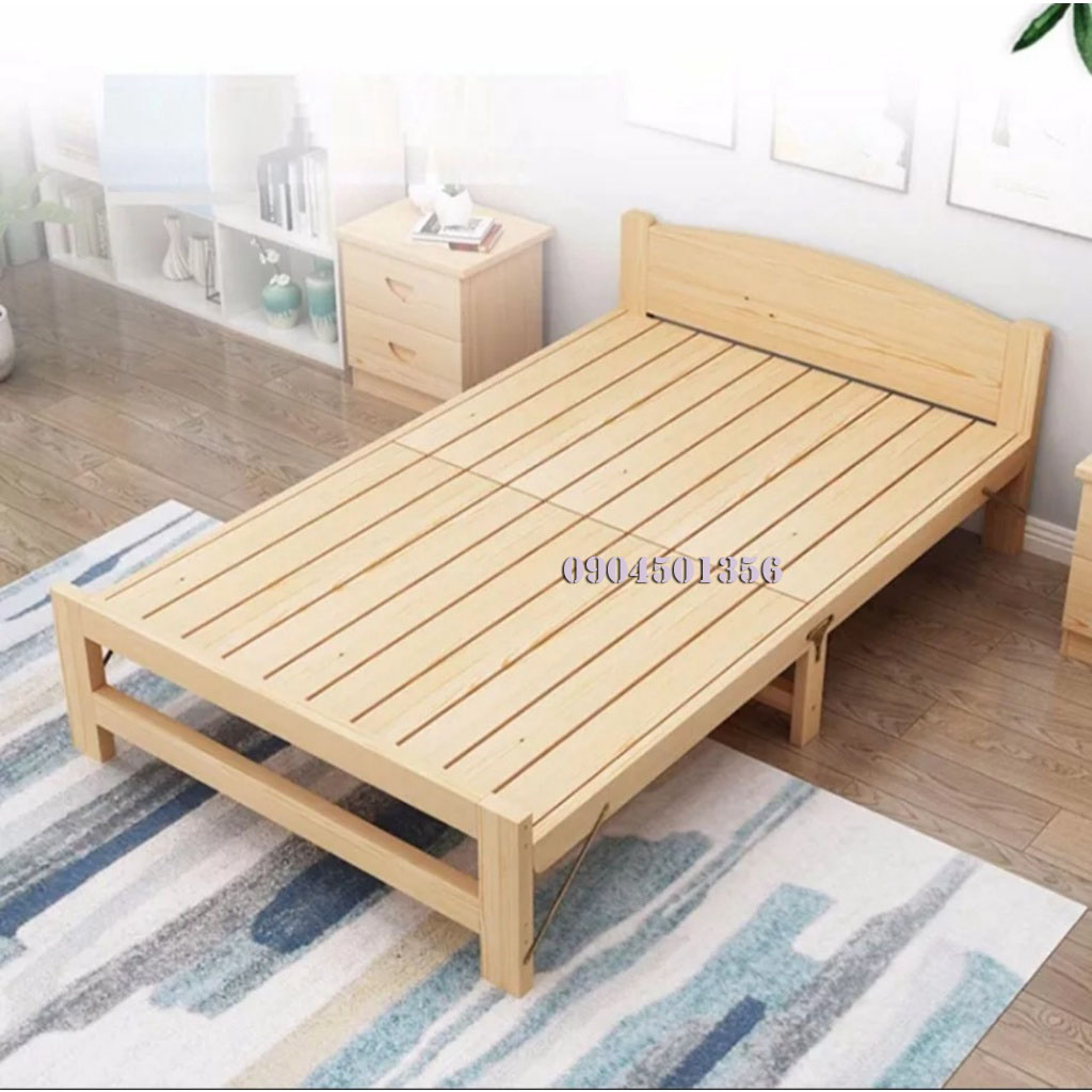giường xếp gỗ thông, Giường gấp gọn gỗ thông kích thước 60,80,100,120,150x190