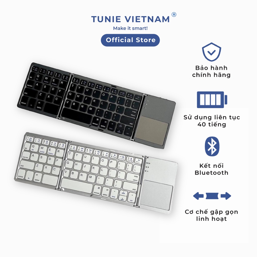 Bàn phím Bluetooth có thể gập gọn kèm Touchpad dùng cho điện thoại, máy tính bảng, laptop