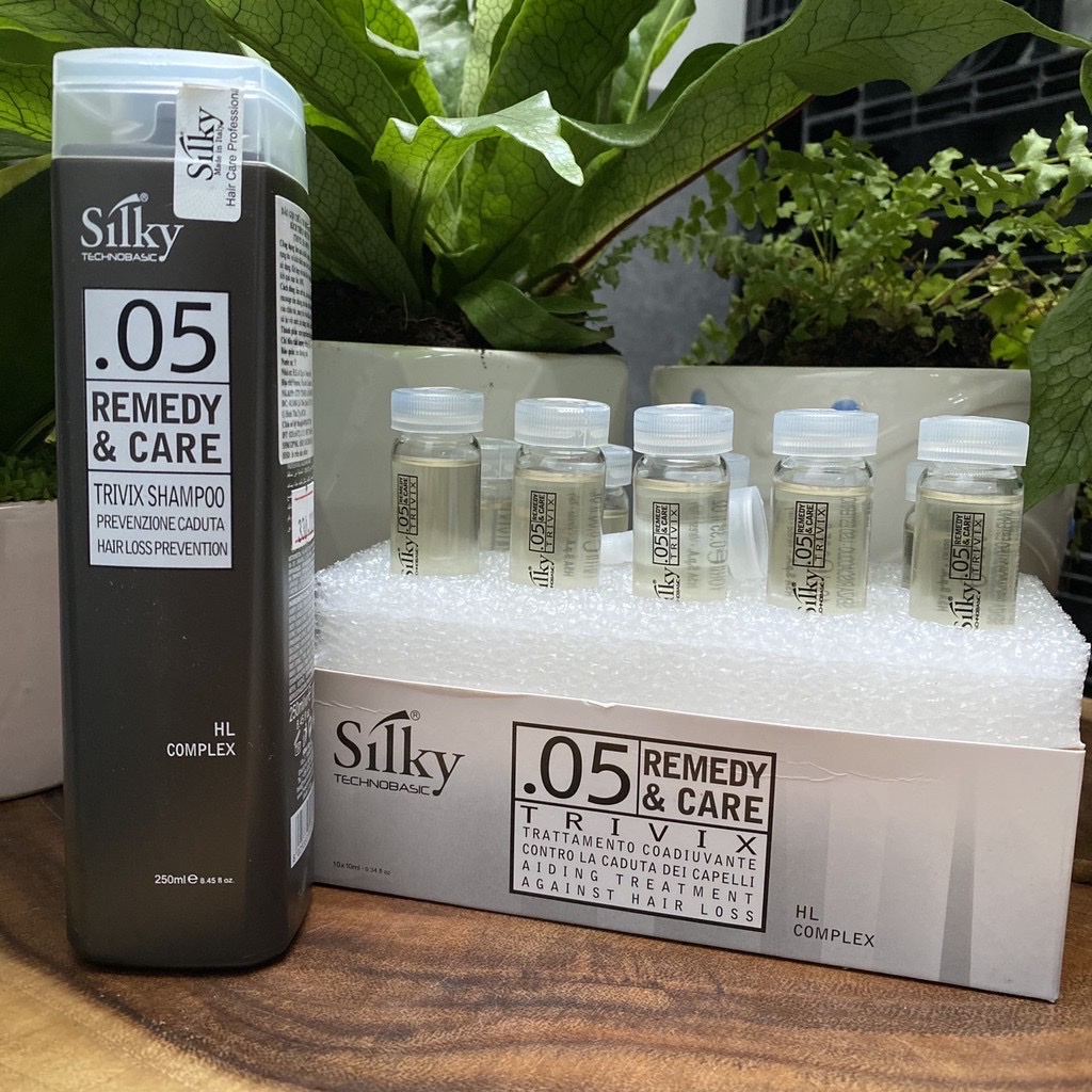 Combo Dầu gội và huyết thanh Silky Trivix chống rụng và kích thích mọc tóc 250ml/10x10ml
