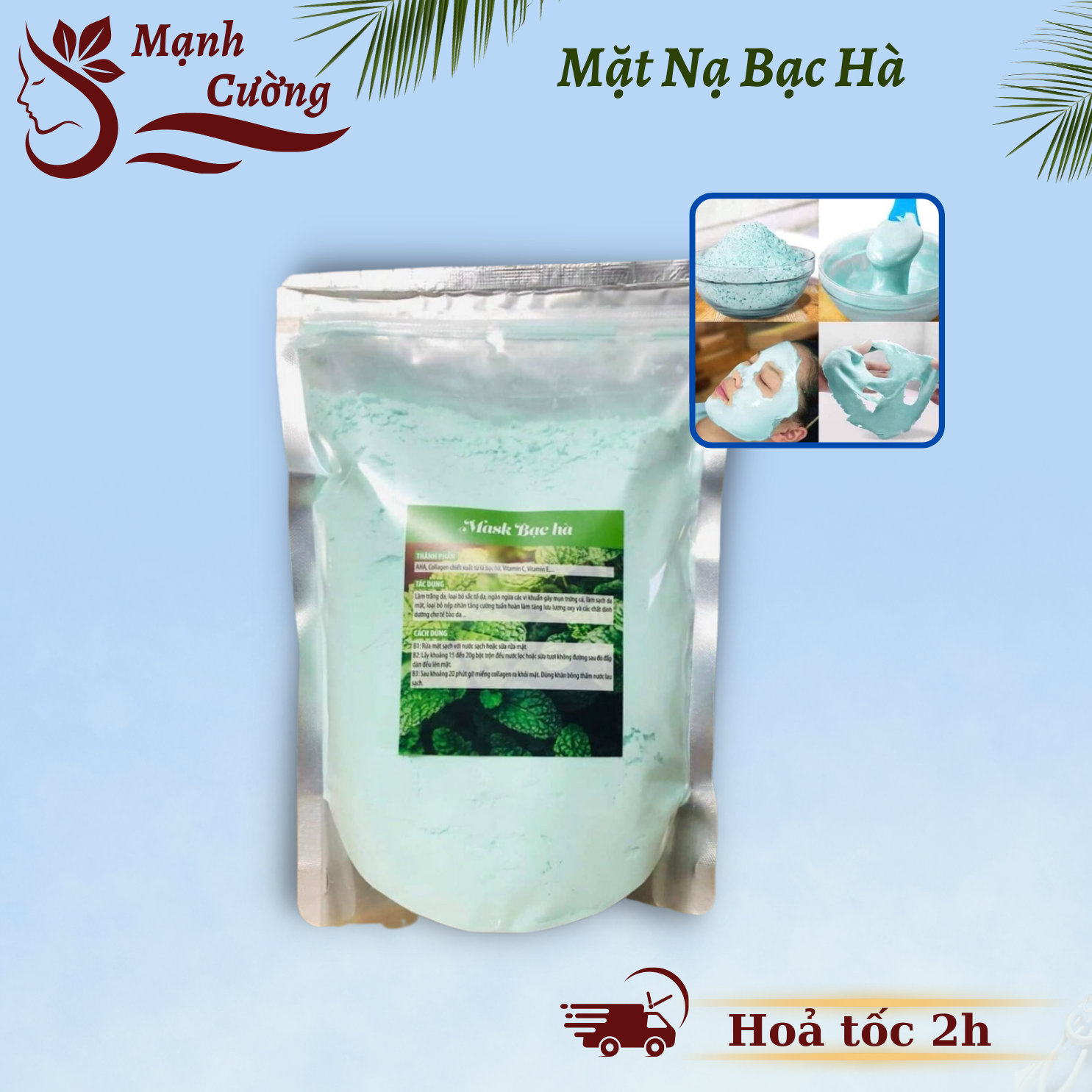 Mặt nạ dẻo bạc hà collagen 1000gr, Mặt nạ bạc hà dịu da