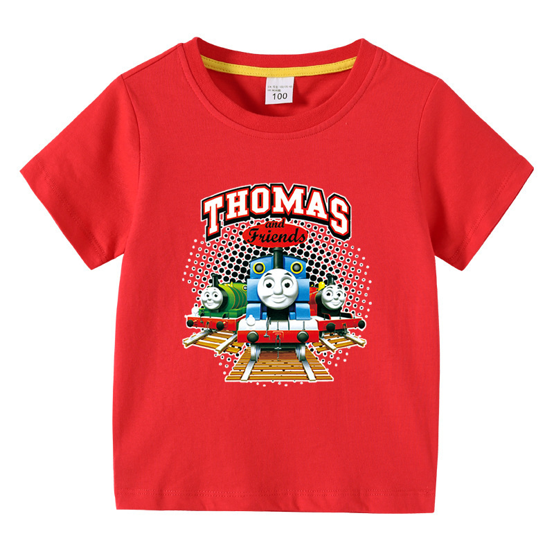 2025 Năm Mới Cotton Cổ Tròn Tay Ngắn T Áo Sơ Mi Quần Áo Trẻ Em Mới Thomas Train Trẻ Em Mùa Hè Tay Ngắn T Áo Phông Bé Trai Áo Lót Bé Trai Tay Lỡ T Áo Sơ Mi
