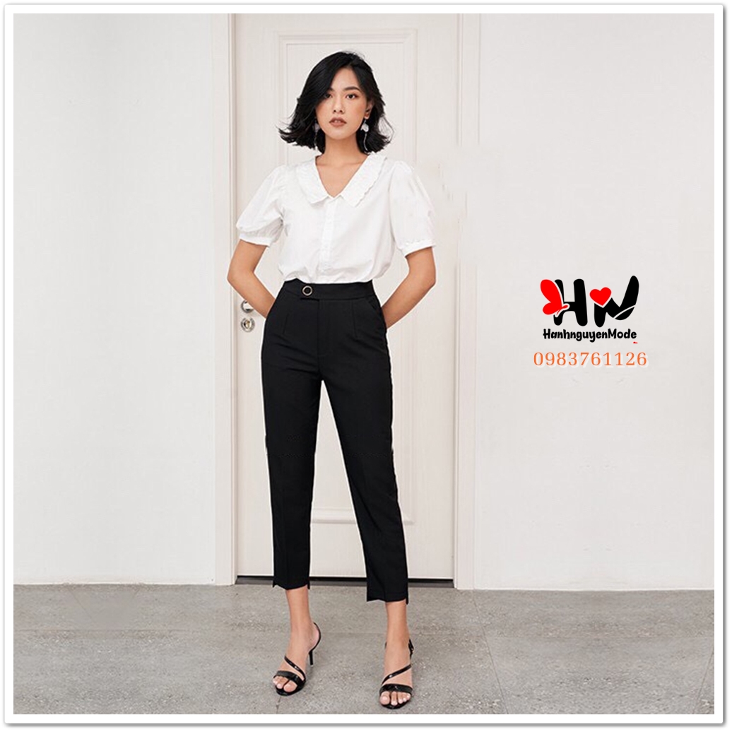 QUẦN  BAGGY NỮ ĐAI TRÒN GẤU LỆCH LƯNG CAO CÓ CÚC BẤM - QUẦN BAGGY VẢI CÔNG SỞ FORM DÁNG CHUẨN ĐẸP - CHẤT VẢI CAO CẤP - hanhnguyenMode