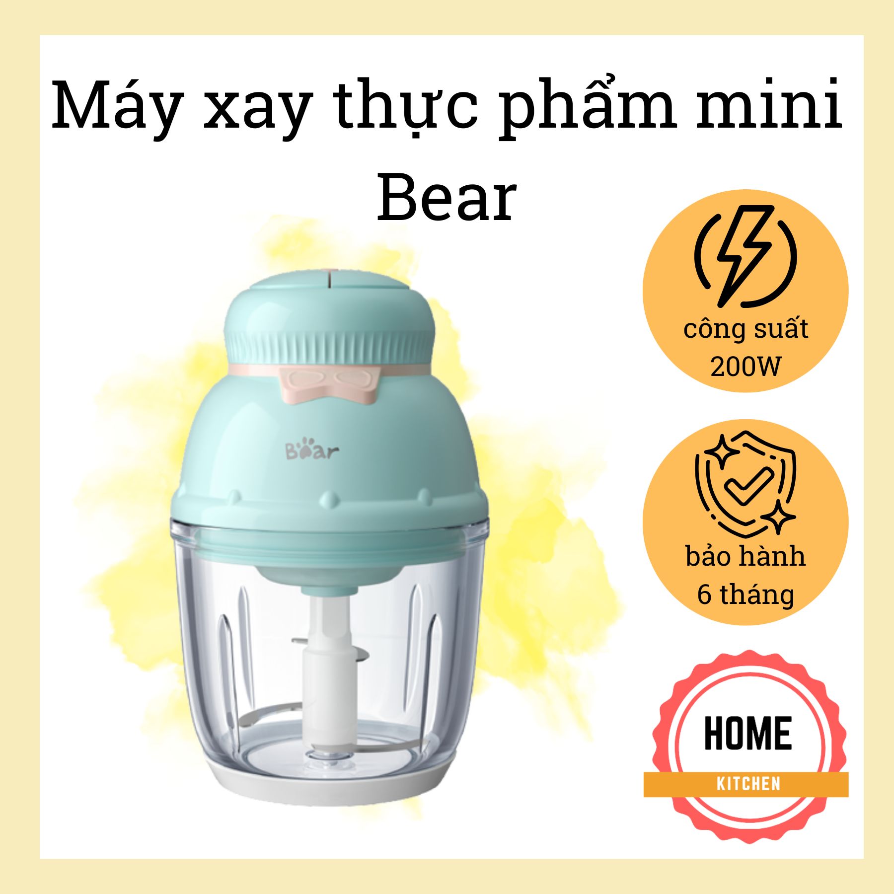 Máy xay thực phẩm mini Bear, công suất 200W, bảo hành 6 tháng