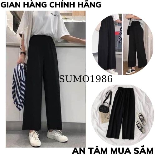 Quần tây nữ ,quần ống rộng cạp chun ,quần vải ống suông cạp chun lưng cao basic ,quần nữ thời trang hàn quốc SUMO1986 ,quần ống rộng nữ