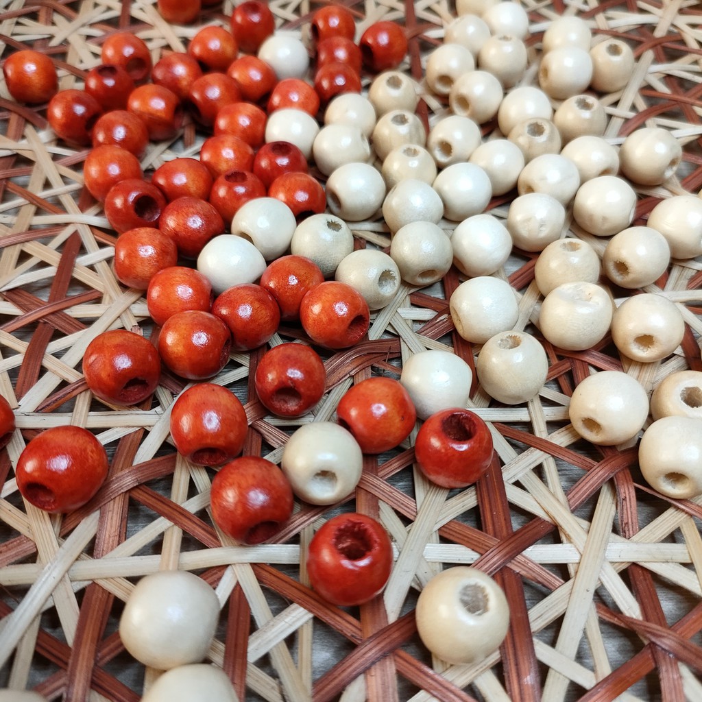 Hạt gỗ tròn có lỗ 12mm gắn lục lạc tủi tỏi, trang trí vòng dây Handmade