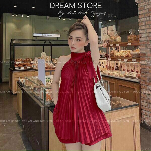 Set yếm đùi dập ly cột dây nơ, set tiểu thư babydoll cổ yếm, đồ bộ đùi dập ly đơn giản vải mát mặc ở nhà, đi chơi dễ thương