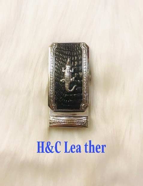 Mặt khóa thắt lưng (đầu dây nịt), da cá sấu thật, mặt tự động, 3.5cm, màu nâu socola, có gắn con cá sấu