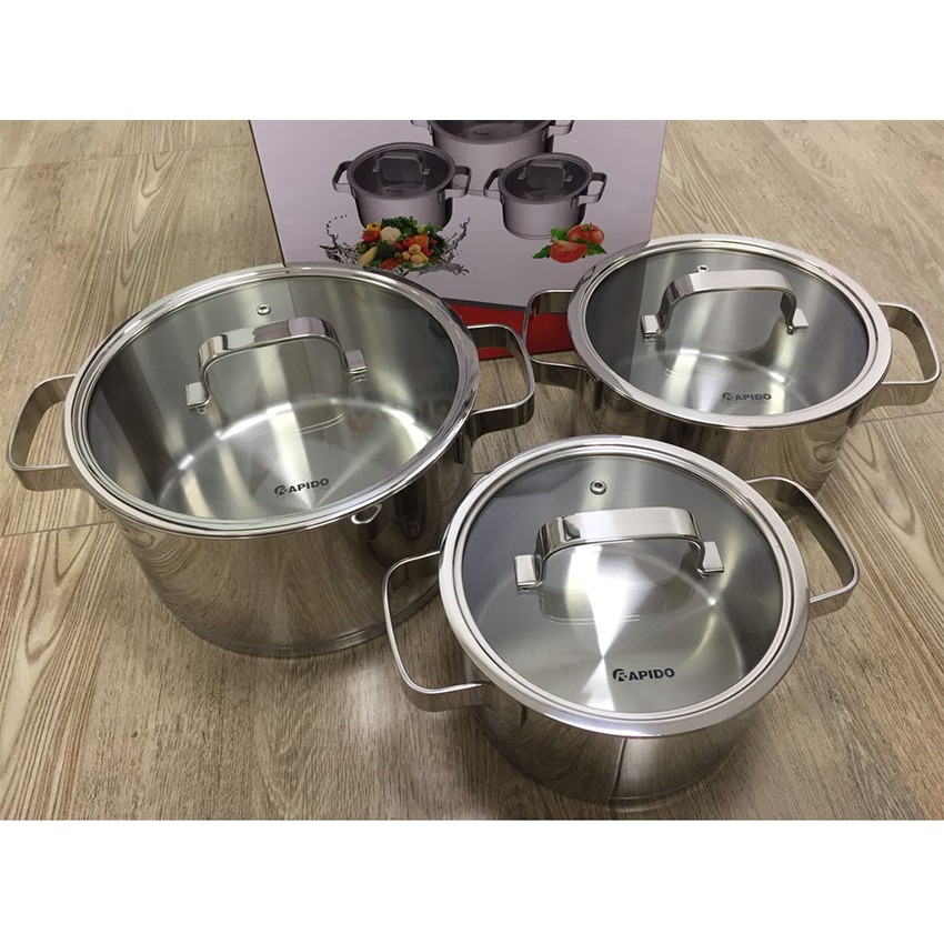 Bộ 3 nồi inox 304 cao cấp rapido rk182024thương hiệu ý