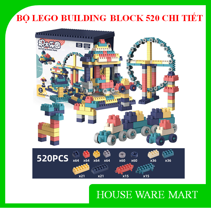 [ HÀNG LOẠI I ] Bộ Lego xếp hình thông minh BUILDING BLOCK 520 chi tiết, cho bé thoả sức sáng tạo, phát triển trí thông minh