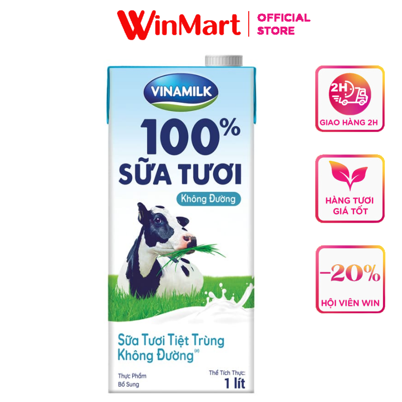 [Siêu thị WinMart] - Sữa tươi tiệt trùng Vinamilk không đường hộp 1L
