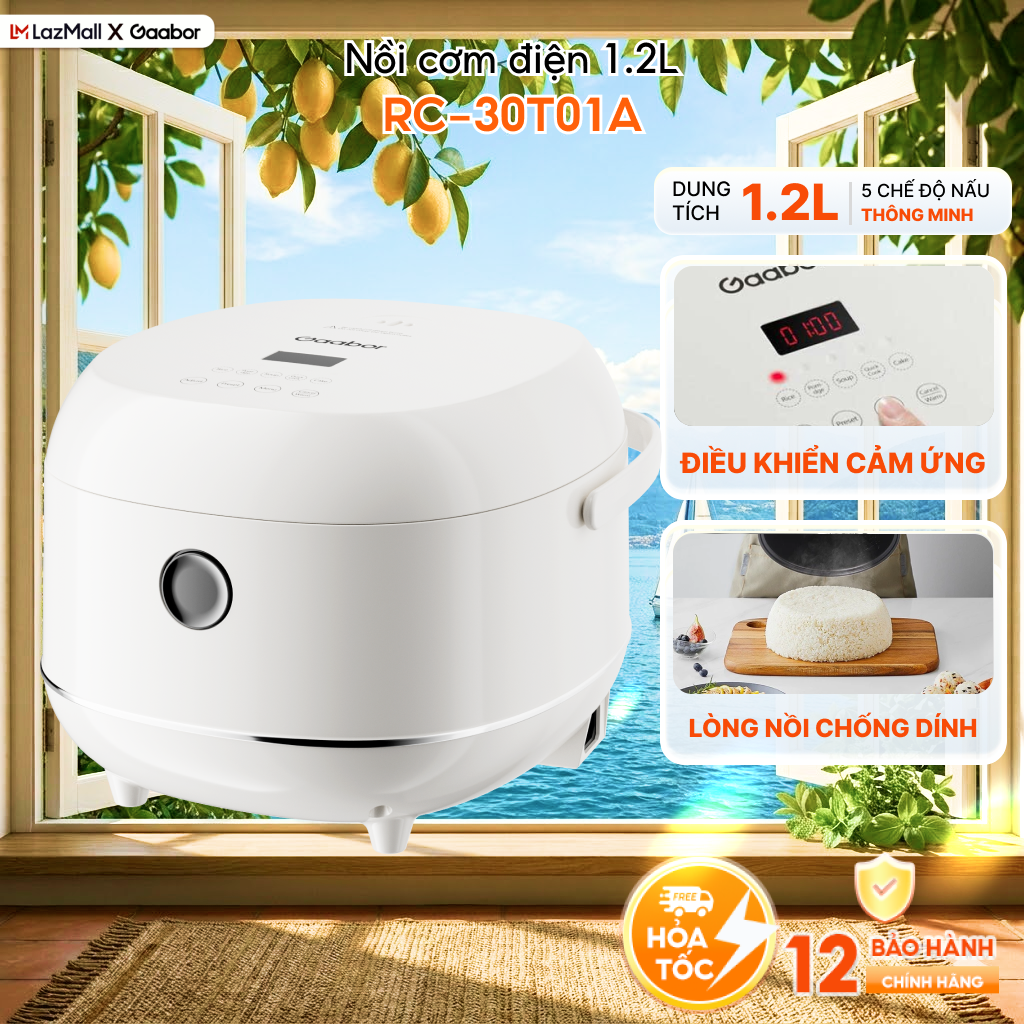 Nồi cơm điện tử dung tích 1,2 lít Gaabor RC-30T01A 5 chế độ nấu nồi cơm mini lòng nồi chống dính công suất 500W màu trắng - Bảo hành 12 tháng 1 đổi 1
