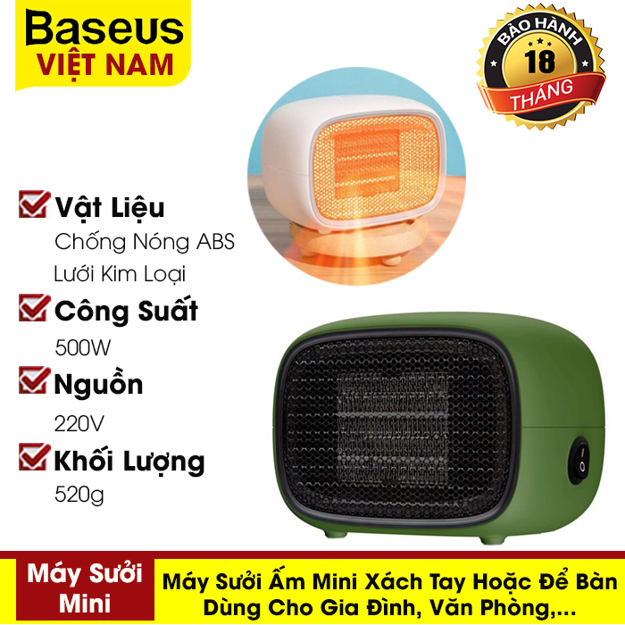 Máy sưởi ấm mini xách tay hoặc để bàn đa năng công suất 500W dùng cho gia đình hoặc văn phòng nhỏ thương hiệu Baseus Warm Fan - Phân phối bởi Baseus Vietnam