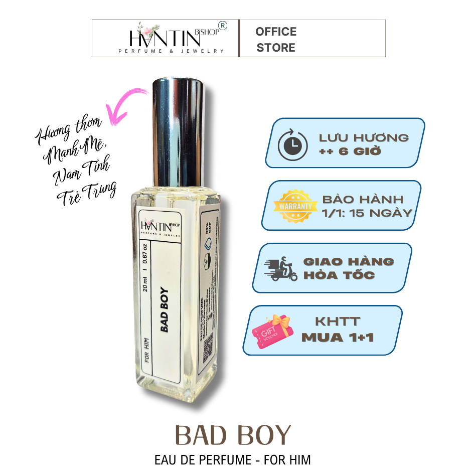  Nước hoa Nam HantinB'shop Bad Boy - Hương thơm Mạnh Mẽ Nam Tính 